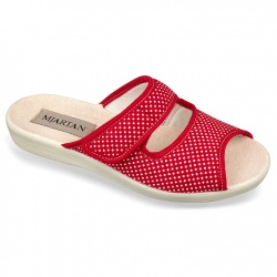 Papuci de casa femei 543-LC24 rosii cu buline albe