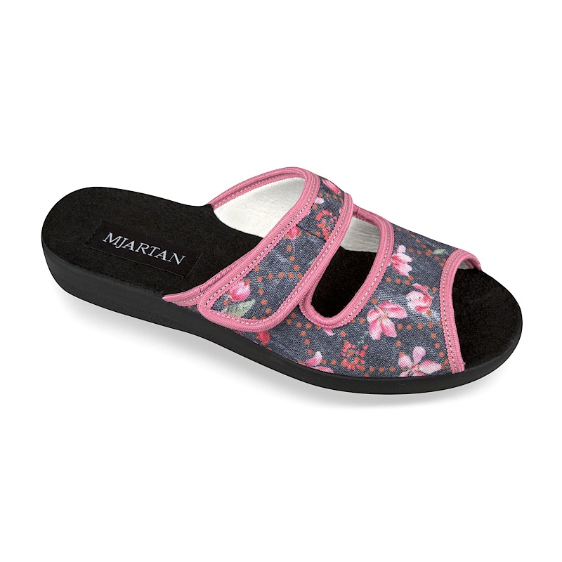 Papuci de casa, pentru femei, Mjartan 543-LC95 roz gri cu floricele