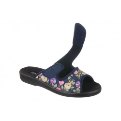 Papuci de casa femei Mjartan 543-L70-L27 negri cu floricele reglabili cu arici