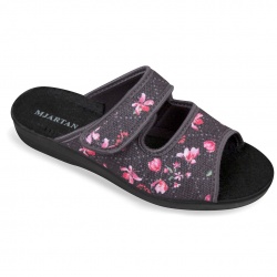 papuci de casa pentru femei, Mjartan® 545-LC94, gri cu floricele roz