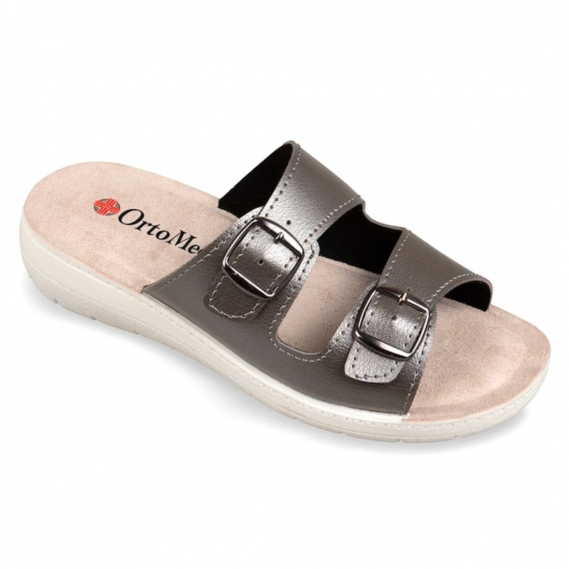 papuci de vara, gri metalizat, dama, OrtoMed® 2618-P447 papuci de vara, gri metalizat, dama, OrtoMed® 2618-P447