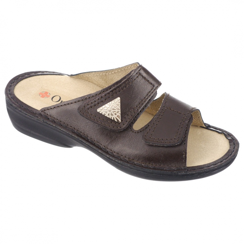 papuci piele naturala, maro, dama, OrtoMed® 3700-P121