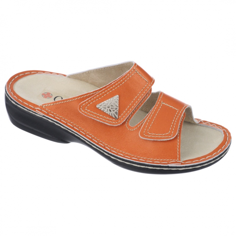 papuci piele naturala, oranj, dama, OrtoMed® 3700-P141