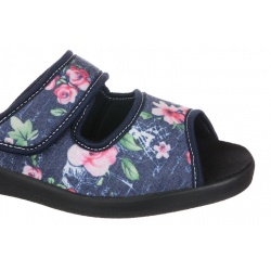 Papuci de casa femei Mjartan 543-L74-L27 bleumarin cu floricele